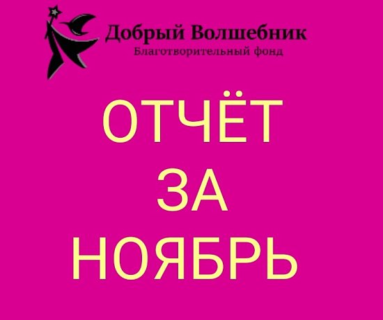 ОТЧЁТ О ПРОДЕЛАННОЙ РАБОТЕ БЛАГОТВОРИТЕЛЬНОГО ФОНДА "ДОБРЫЙ ВОЛШЕБНИК" НОЯБРЬ